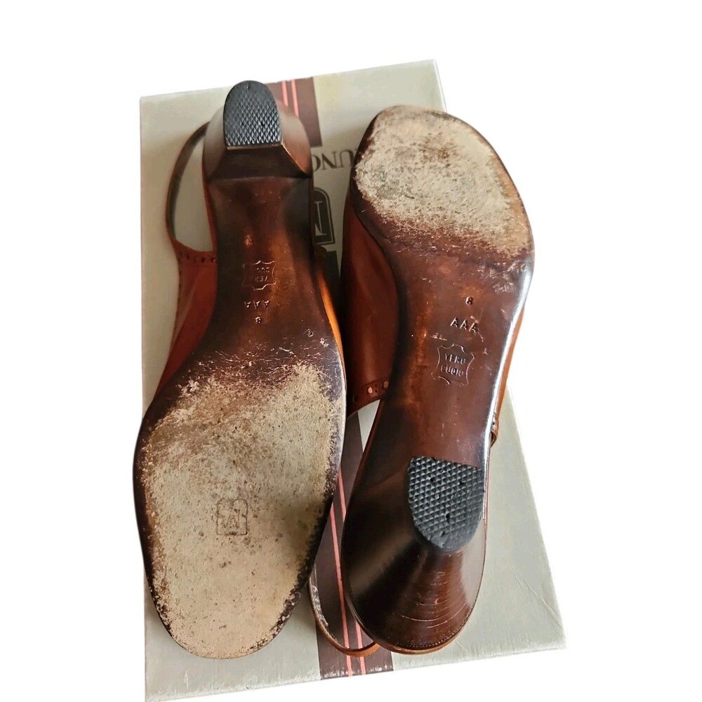 Vintage Bruno Magli Brown Leather Heels Size 8 AAA Peep Toe Sling Back With Box - Picture 6 of 11